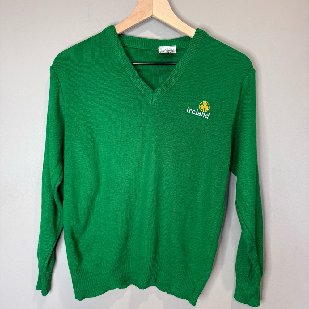 blarney Woollen mills Ireland Green V-Neck‎ Men's Sweater size small best